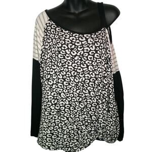 E Luna Women's 1x Cold Shoulder Super Soft Animal Print Shirt